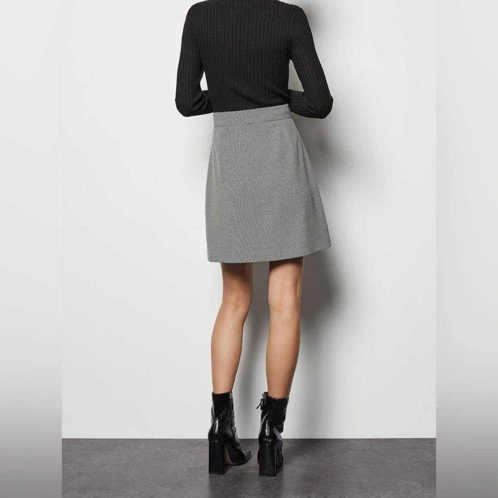NWT Karen Millen A Line Mini Skirt Size 2 Black White High Waist